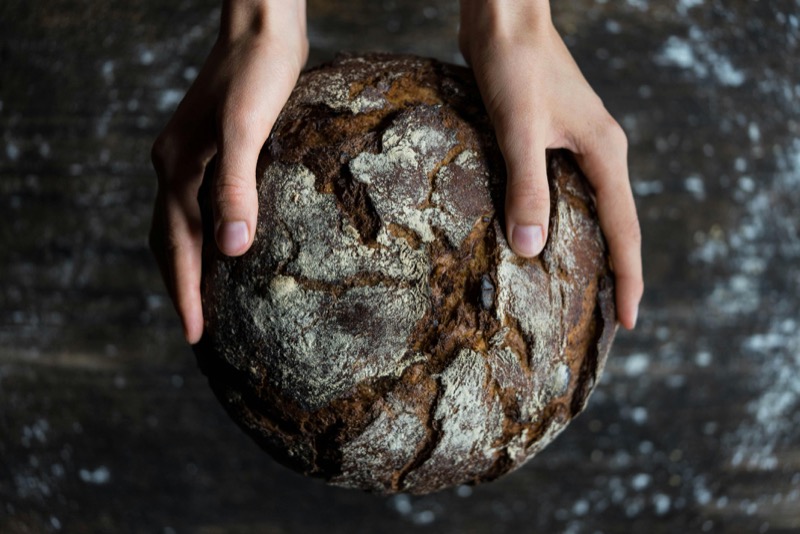 Artisanal sourdough bread with grains and seeds